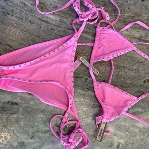 SKIMS pink rhinestone bikini Set. Brand new